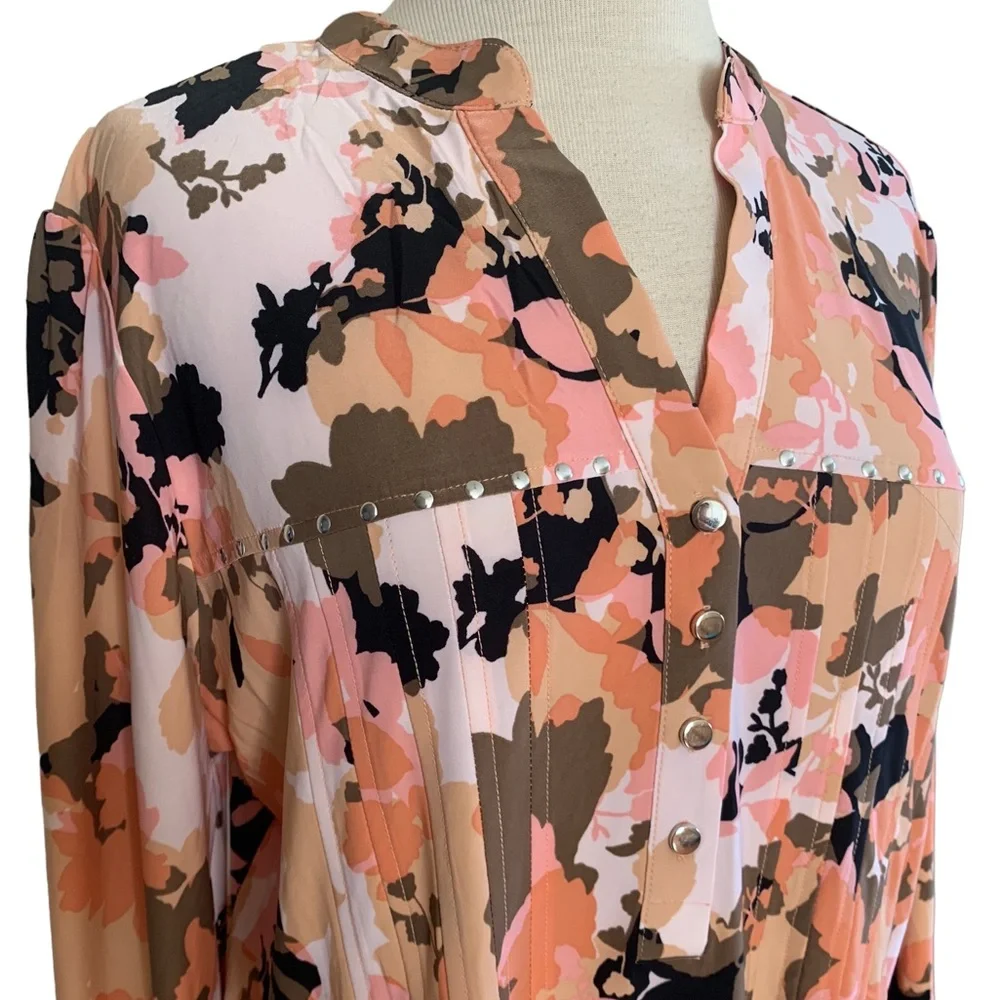 COCOMO 3X Beige Pink Studded 3/4 sleeve Plus Size women’s Pintuck Blouse t…_5
